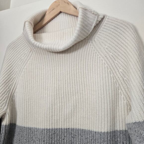 Ann Taylor 100% Cashmere Colorblock Mock Turtleneck Sweater M Soft Cozy Neutral - Picture 3 of 9
